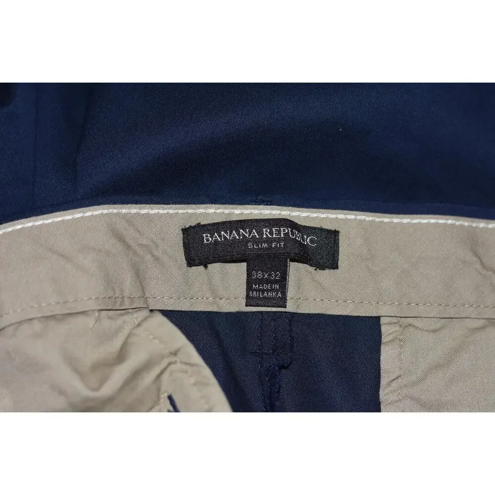 Banana Republic Mens 38x32 Navy Blue Slim Fit Flat Slacks Pants